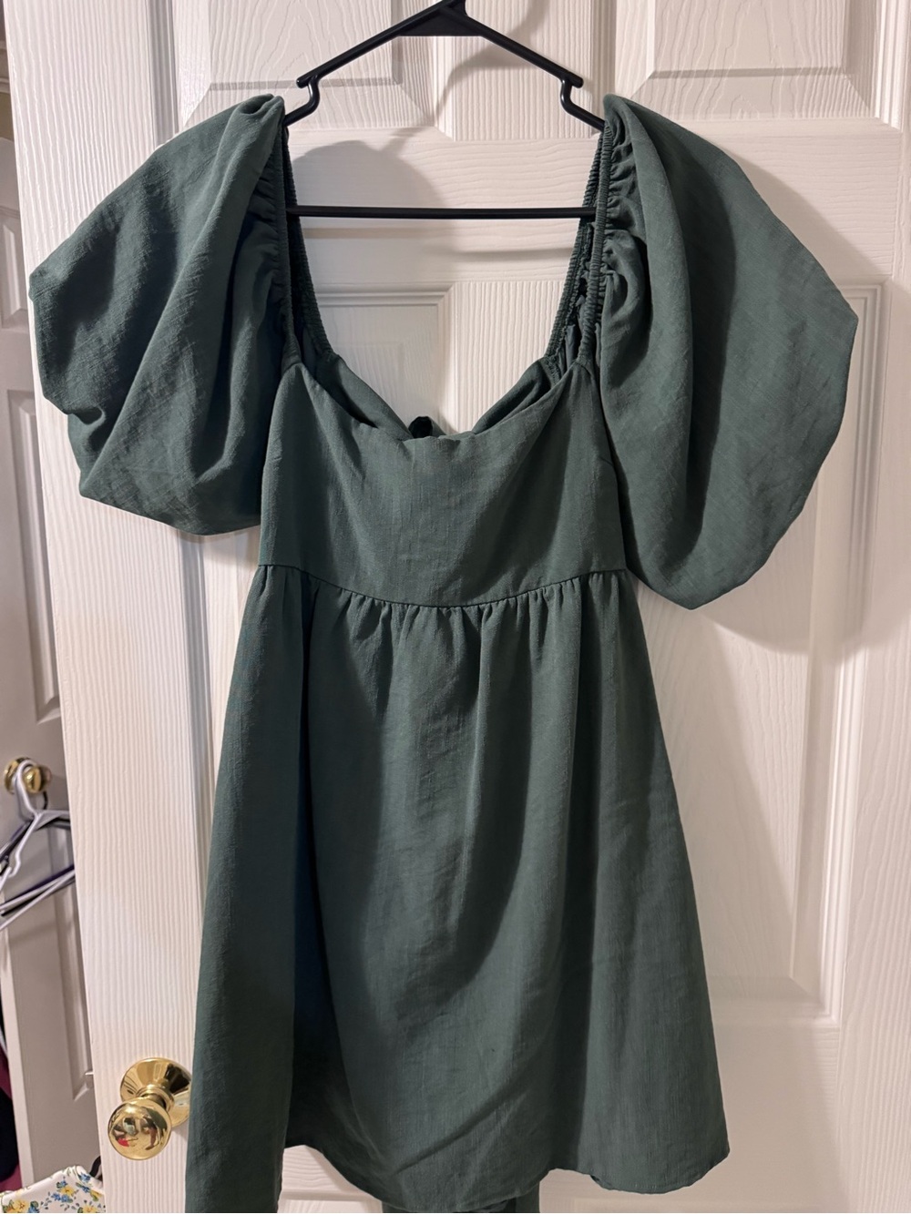 miami Dark Green Puff Sleeve Square Neck Tunic